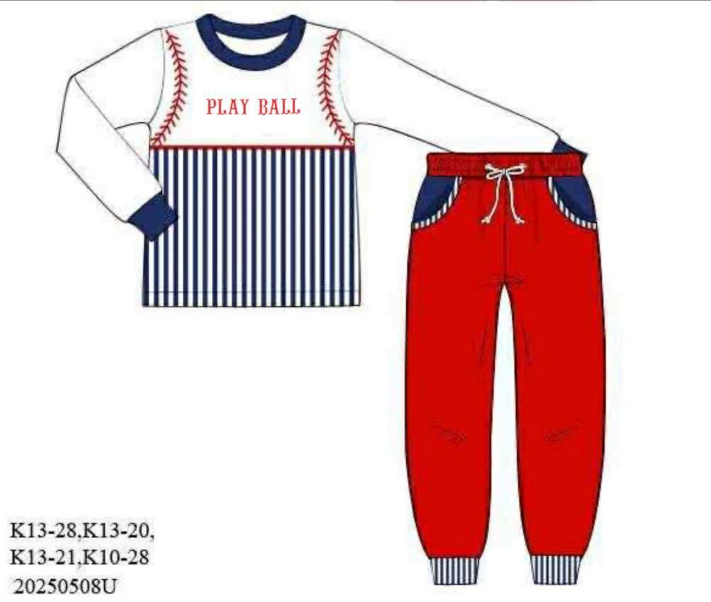 RTS: All Star Stripes- Boys Knit Jogger Set "PLAY BALL"