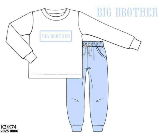 RTS: Sibling Name Smocks- Boys Solid Knit Jogger Set "Big Brother"