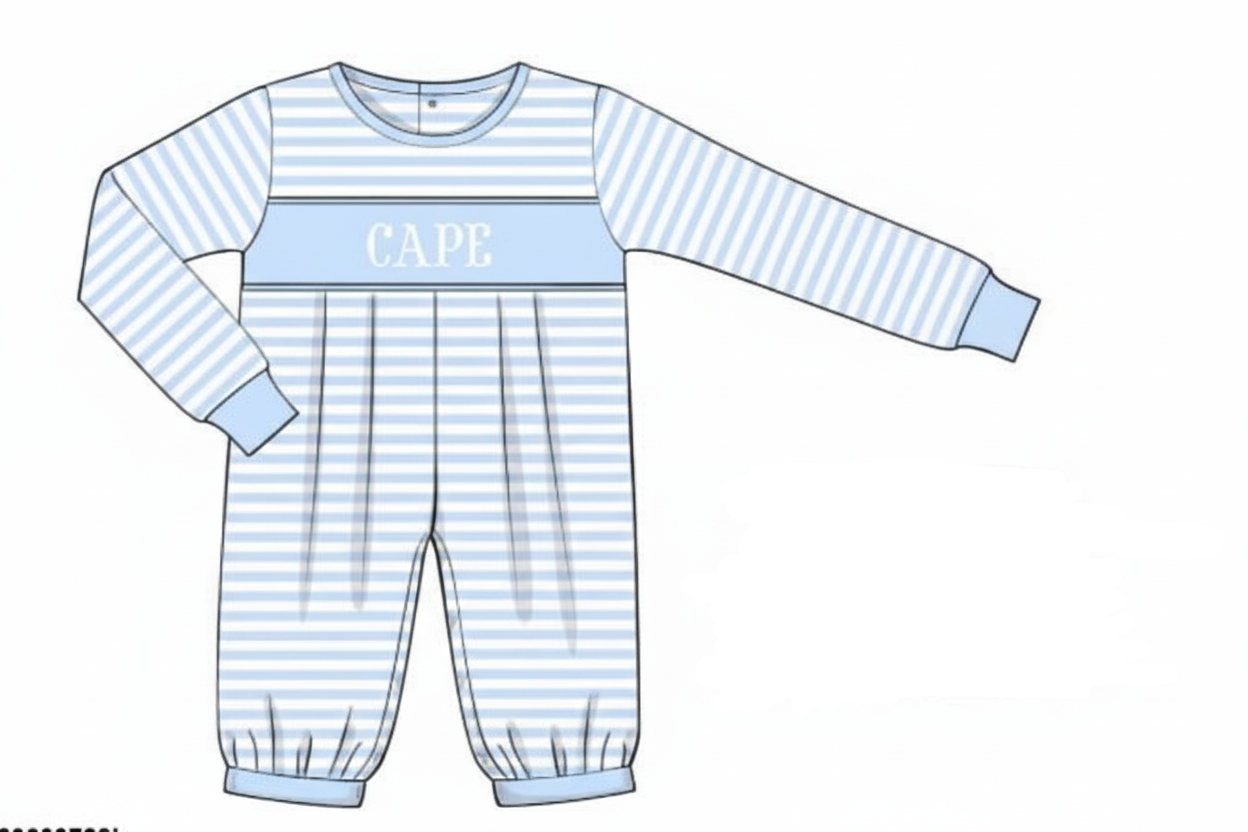 RTS: Sibling Name Smocks- Boys Striped Knit Romper "CAPE"