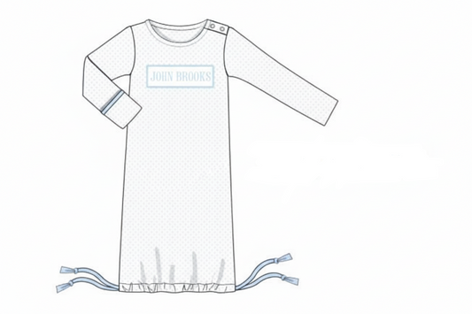RTS: Sibling Name Smocks- Blue Bitty Dot Baby Gown "JOHN BROOKS"