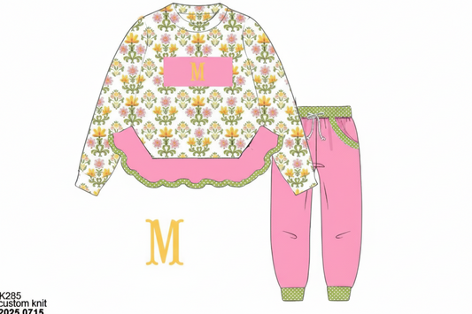 RTS: Knit Jogger- Girls Name Smock Blythe Blooms "M"