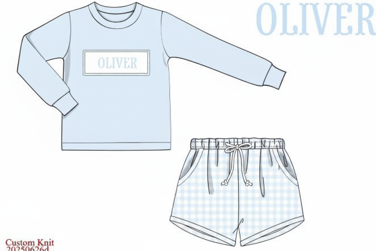RTS: Lacey Garden- Boys Name Smock Knit Shortie Set "OLIVER"