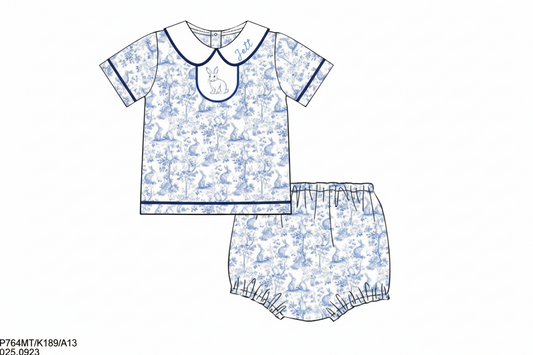 RTS: Bunny Toile- Boys Woven Diaper Set "Jett"