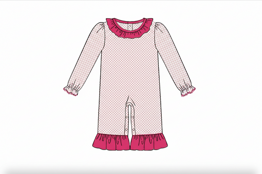 RTS: Bitty Dot Basics- Girls Hot Pink Romper