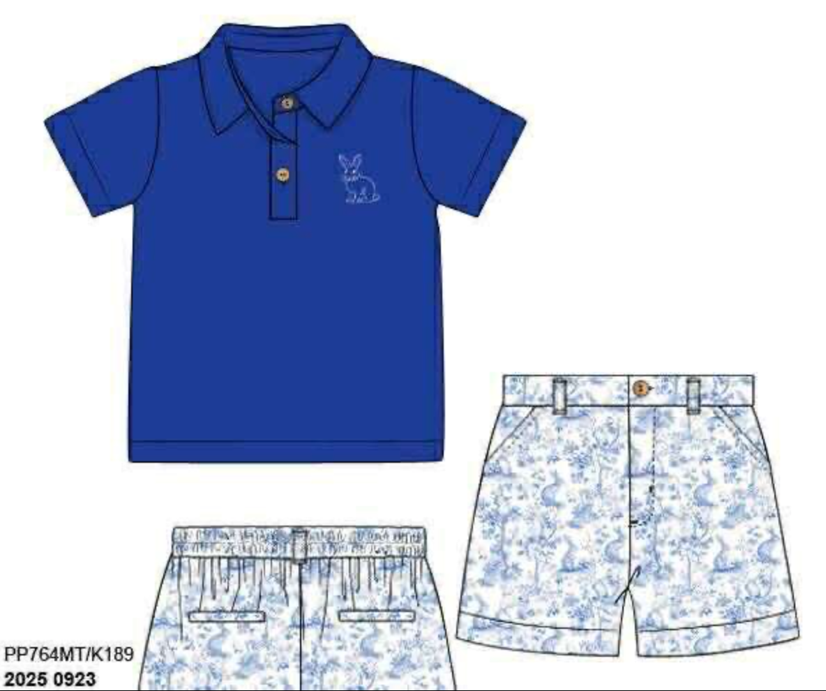 RTS: DEFECT- Bunny Toile- Boys Woven Short Set
