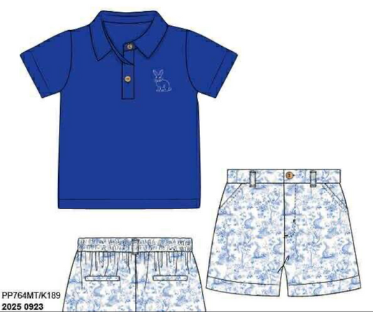 RTS: DEFECT- Bunny Toile- Boys Woven Short Set