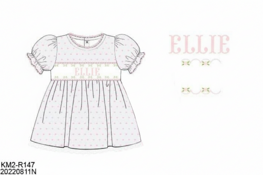 RTS: Valentine Name Smocks- Girls Pink Swiss Dot Shirt "ELLIE"