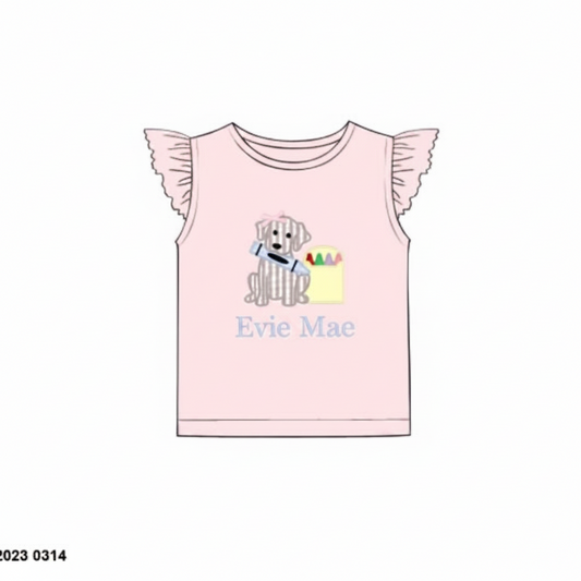 RTS: BTS Knit Shirt Only- Girls Puppy & Crayons "Evie Mae"