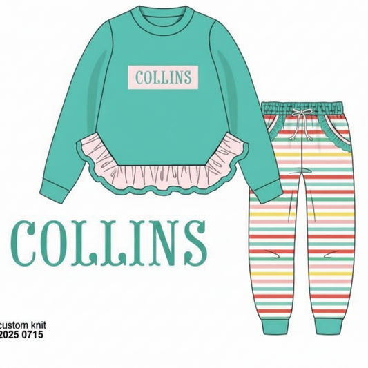 RTS: DEFECT- Knit Joggers- Girls Rainbow Stripe "COLLINS"