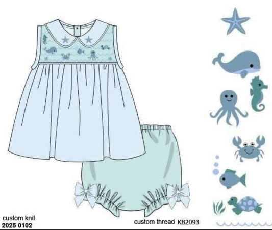 RTS: Riptide- Girls Smocked Bloomer Set