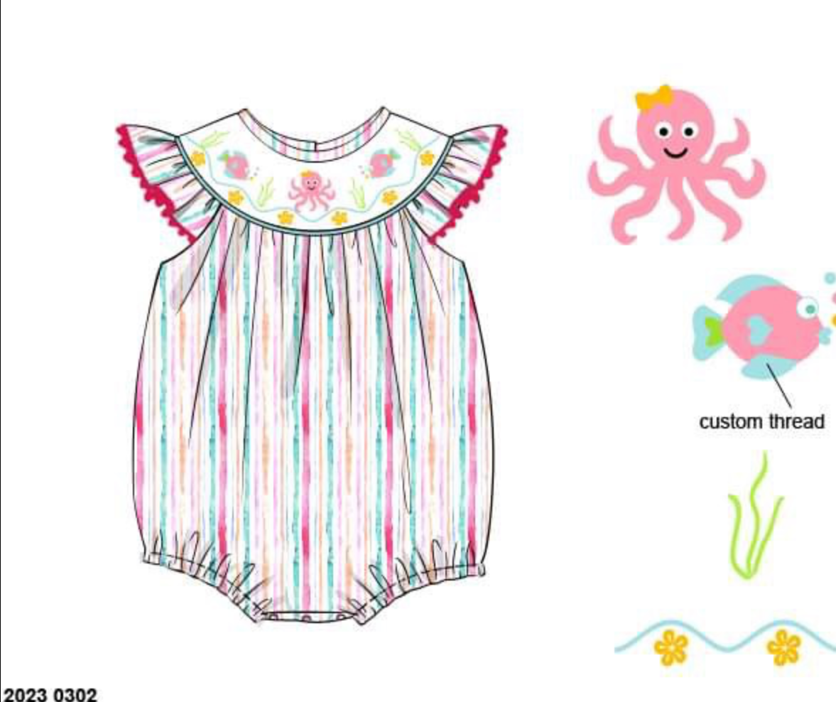 RTS: Sellers Octopus- Girls Woven Bishop Bubble