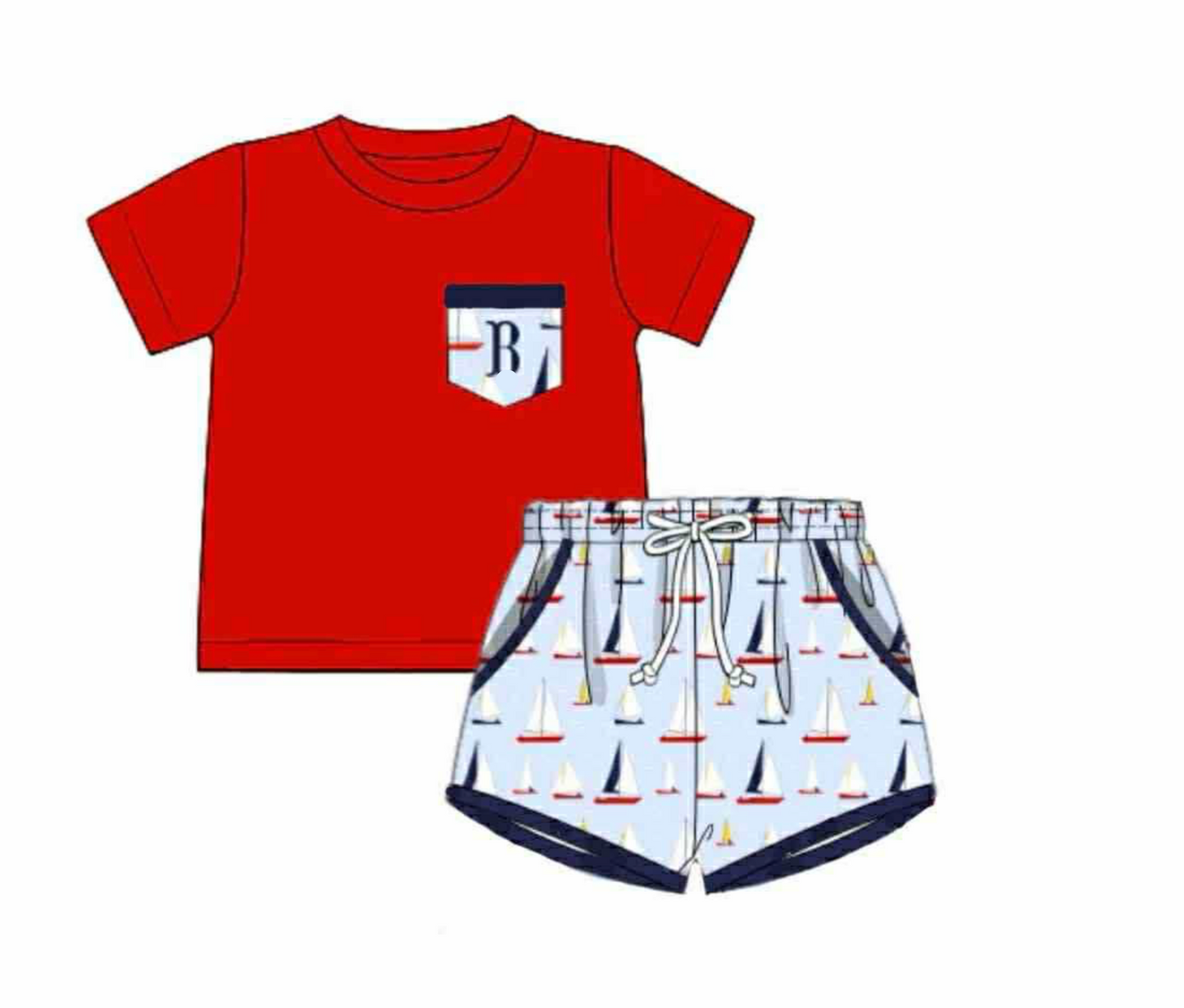 RTS: Making Waves- Boys Knit Shortie Set "R"