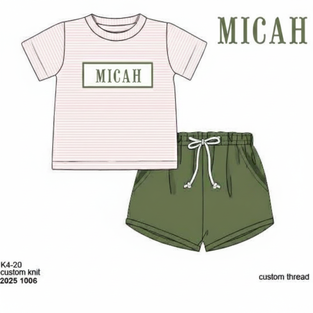 RTS: Sweet Pea- Boys Knit Name Smock Shortie Set "MICAH"