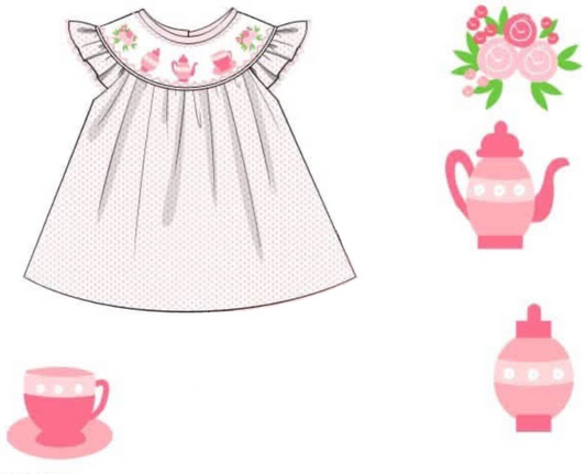 RTS: DEFECT-For the Girls- Smocked Tea Party Knit Shirt
