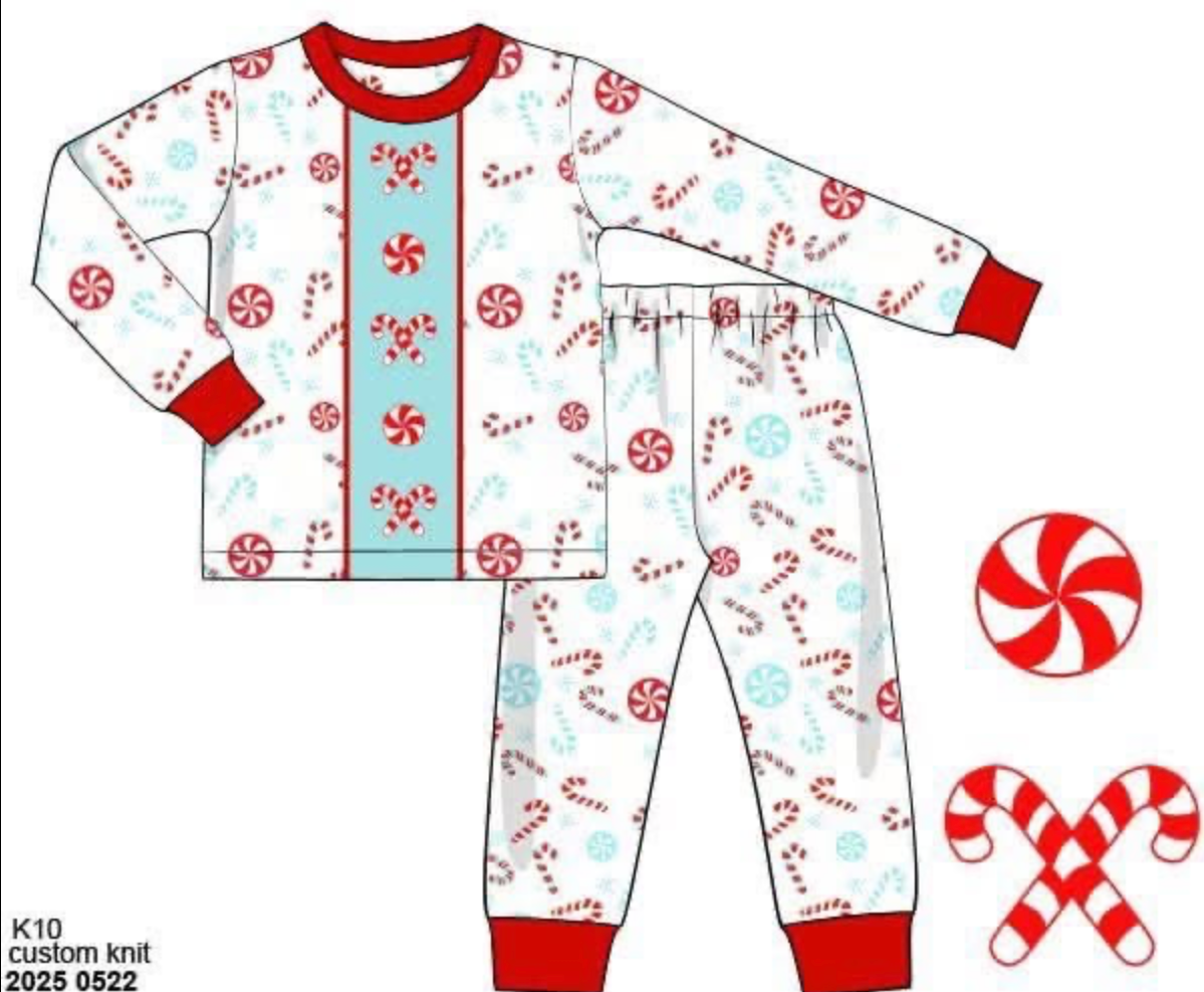 RTS: Candy Cane Lane- Boys Embroidered 2pc Knit Lounge Set