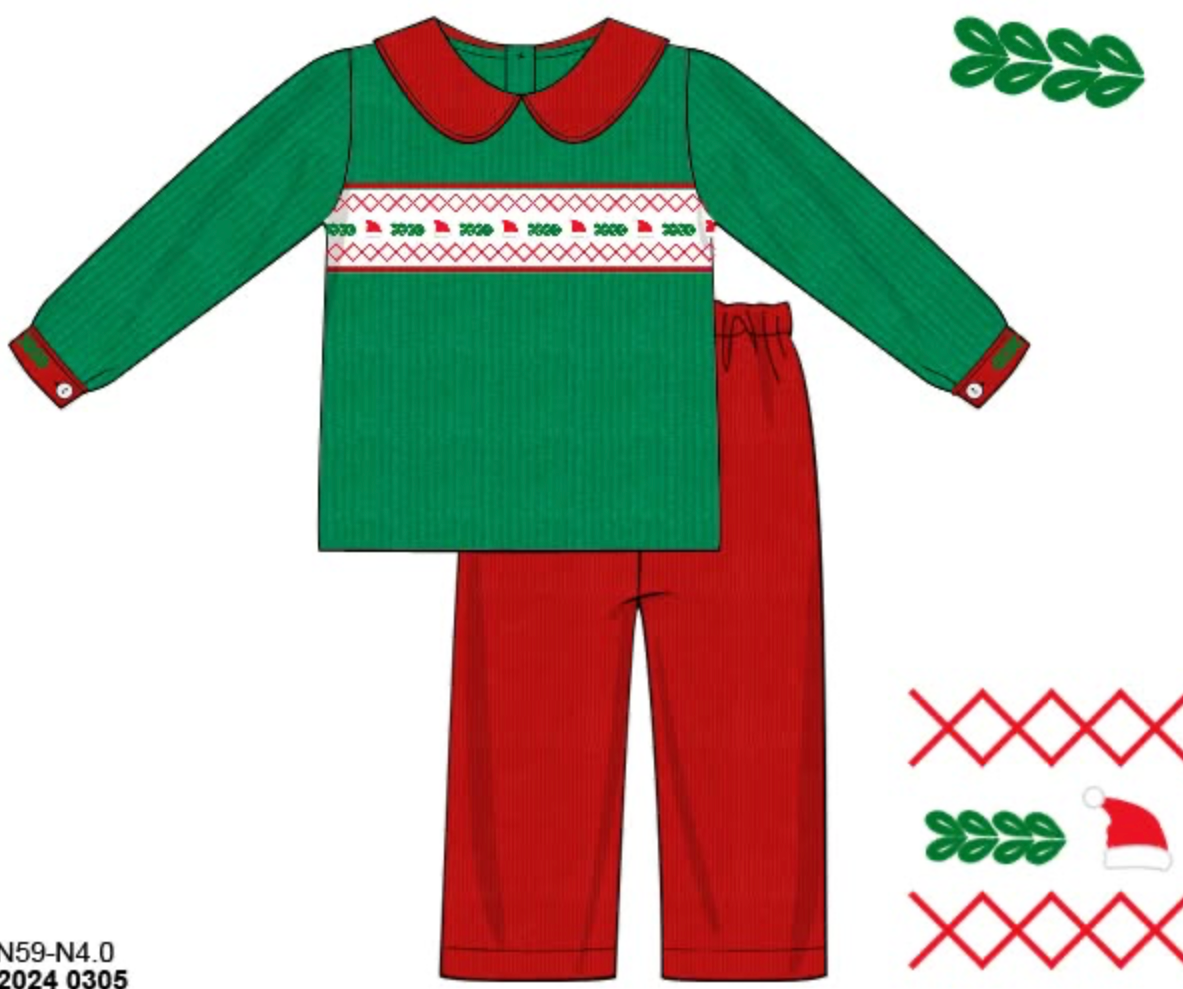 RTS: Caroline's Cords-Boys Smocked Pant Set