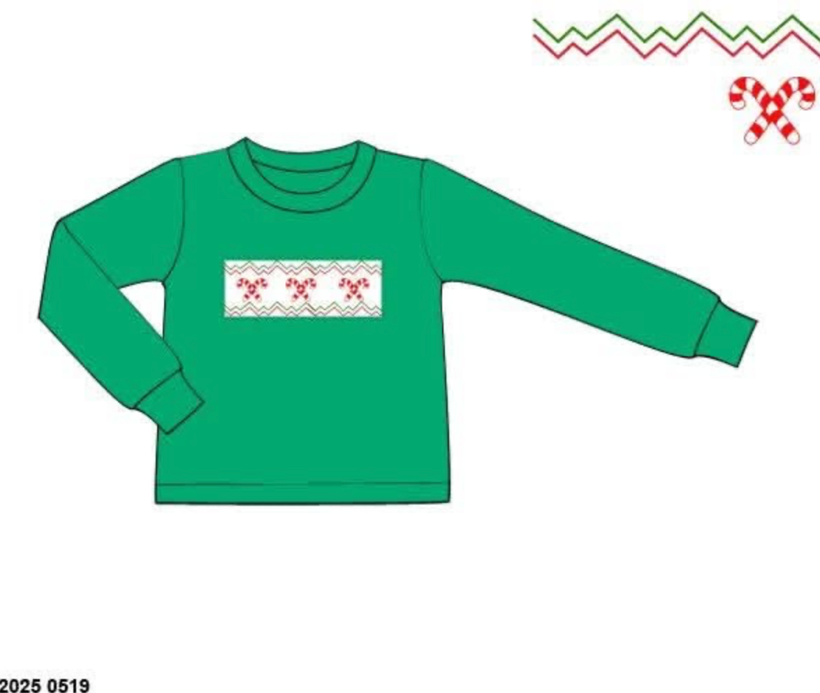 RTS: Christmas Shirts- Boys Smocked Candy Canes