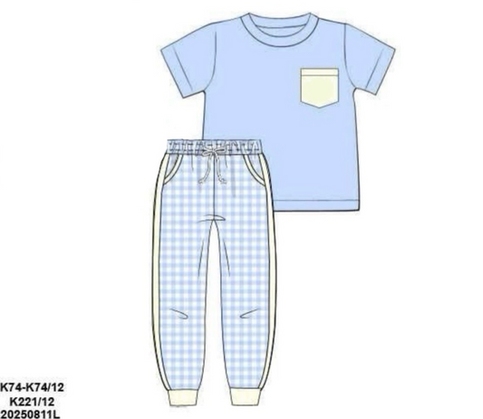 RTS: Knit Sets- Boys Blue Gingham
