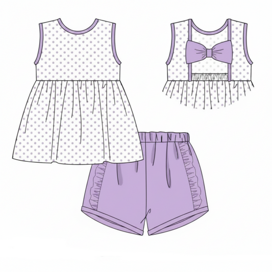 RTS: Simple Knit Sets- Girls Purple Dots Shortie Set