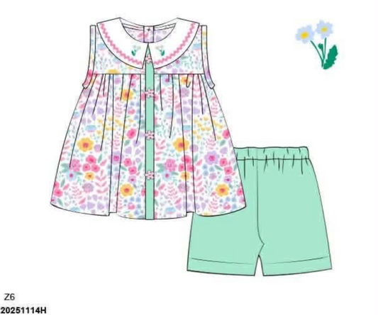 RTS: Anderson Floral & Stripes- Girls Biker Short Set