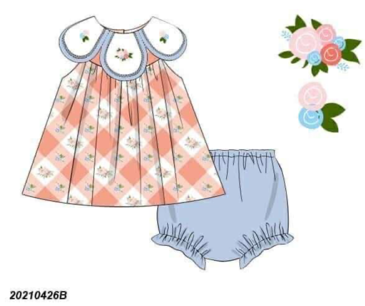 RTS: Lylnee Floral & Check- Girls Woven Bloomer Set