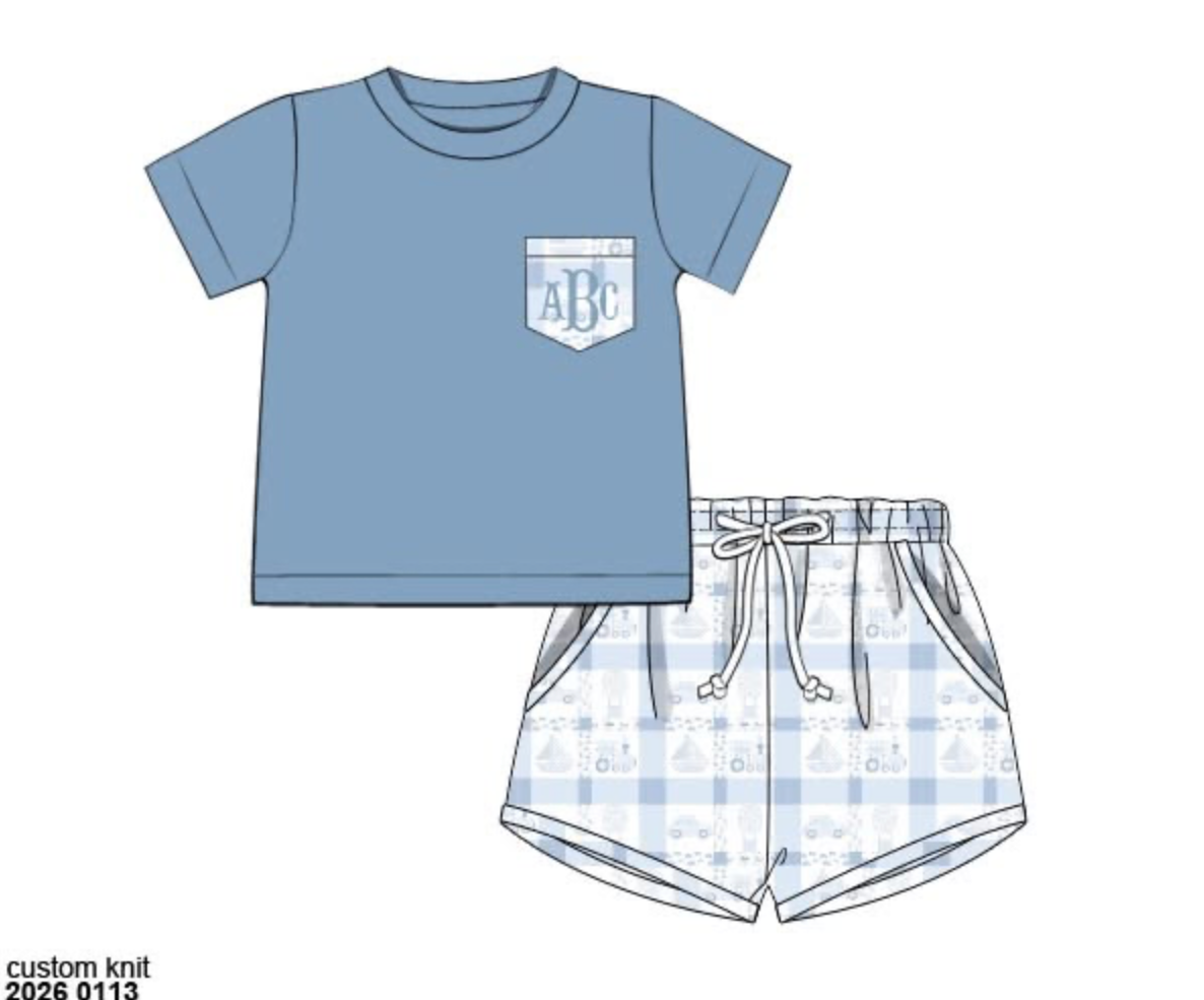 RTS: DEFECT-Bows & Trains- Boys Knit Shortie Set (No Monogram)