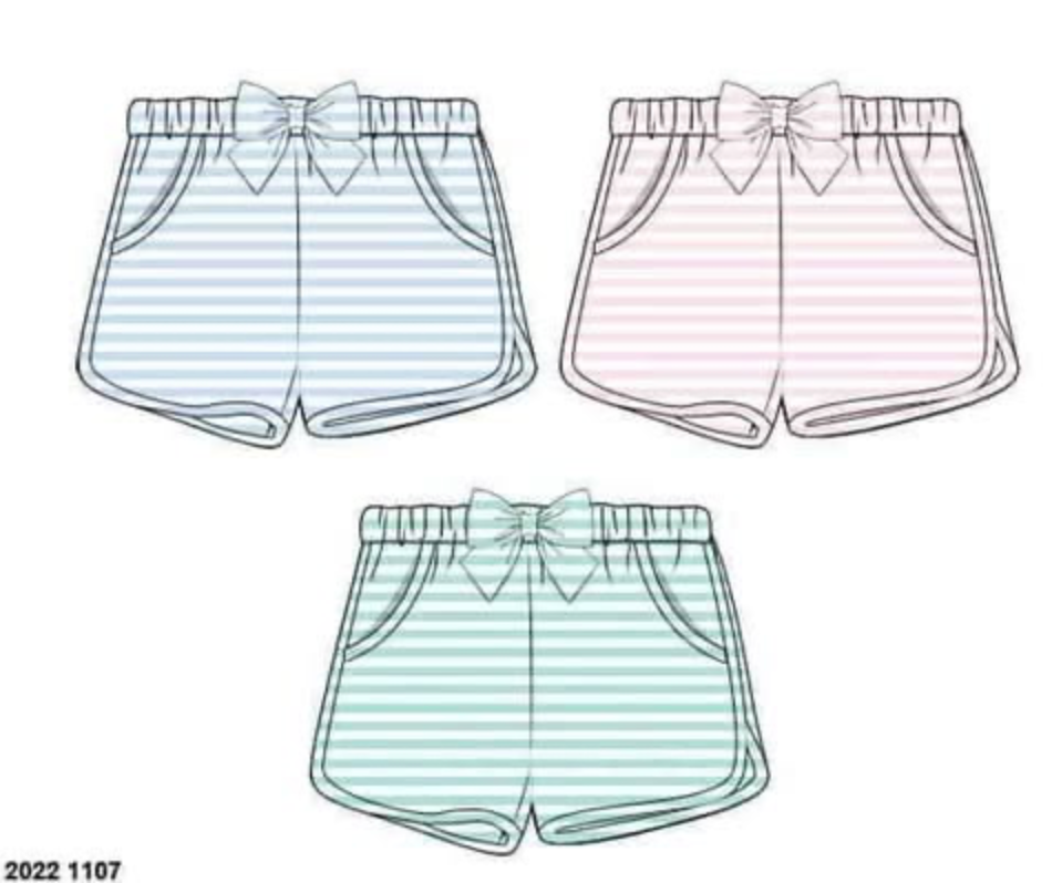 RTS: 3pc Bottom Packs- Girls Mint, Pink & Blue Stripe Shortie Shorts
