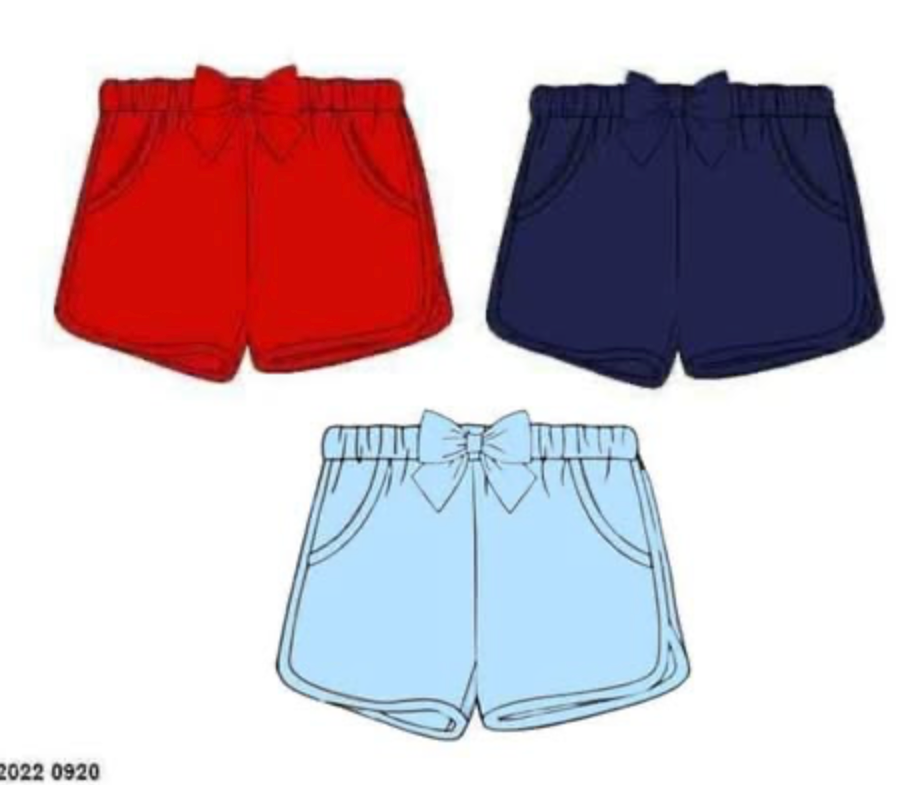 RTS: 3pc Bottom Packs- Girls Navy, Red & Blue Shortie Shorts