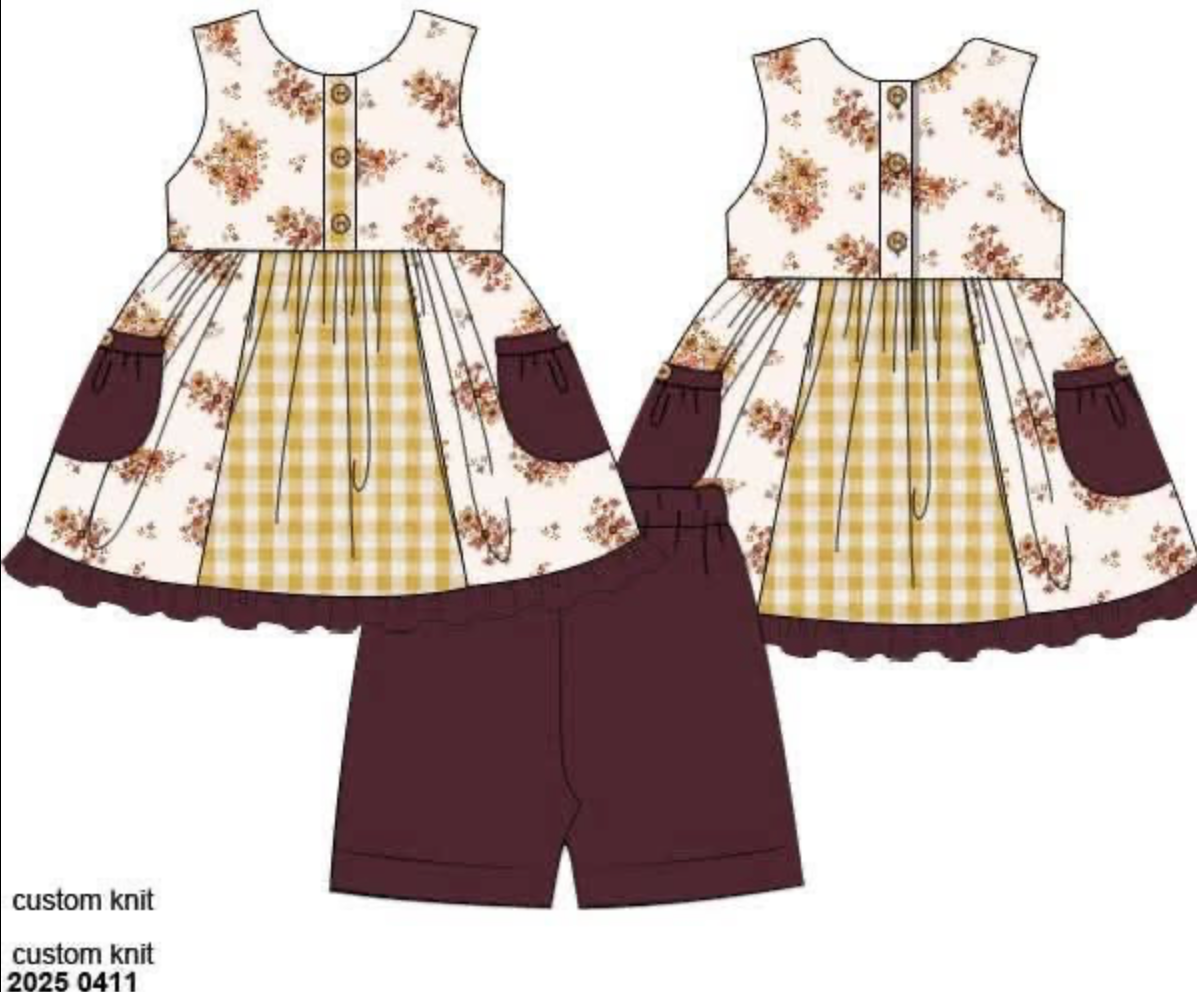 RTS: Rustic Blooms- Girls Knit Biker Short Set