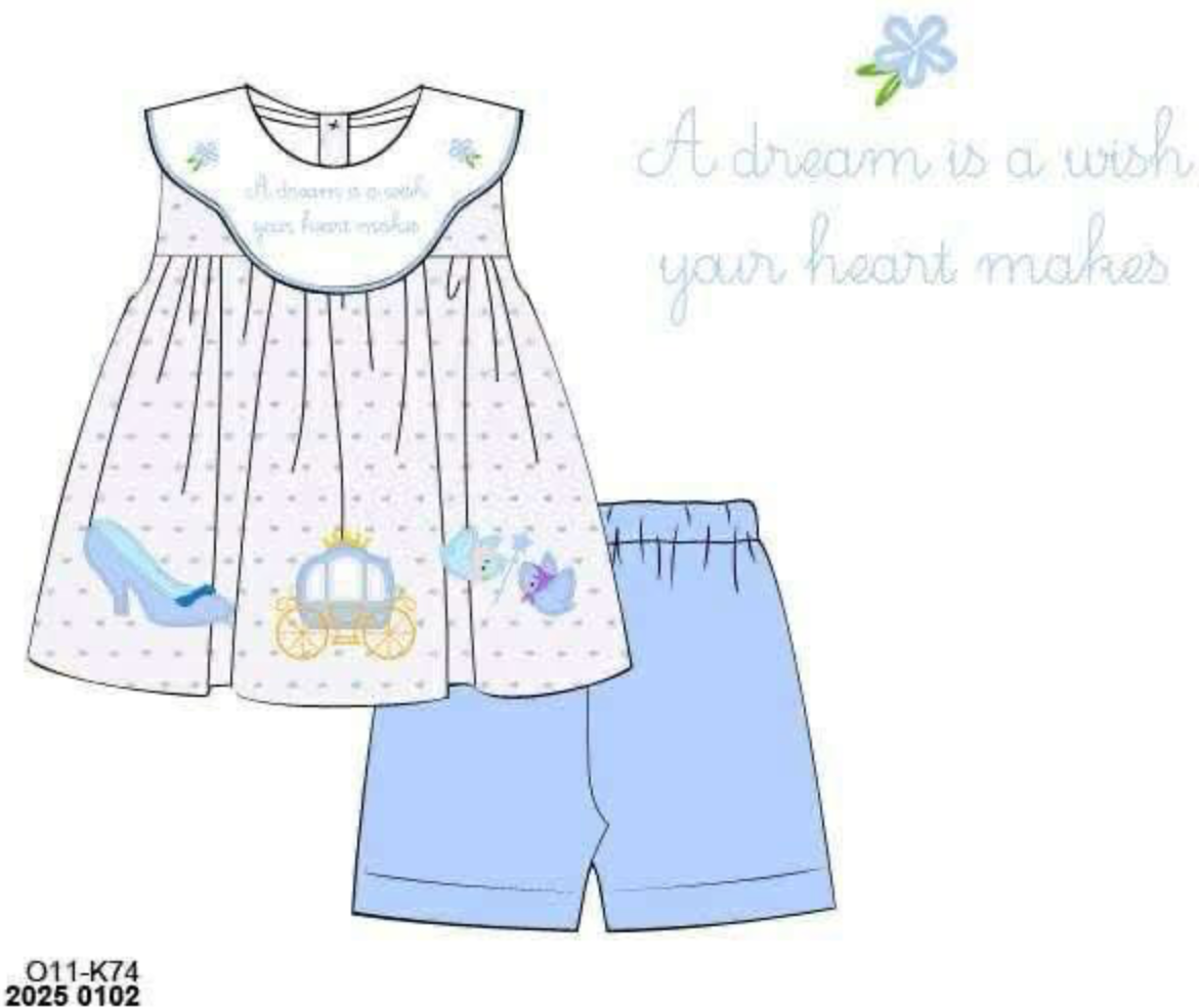 RTS: Glass Slipper- Girls Embroidered Biker Short Set