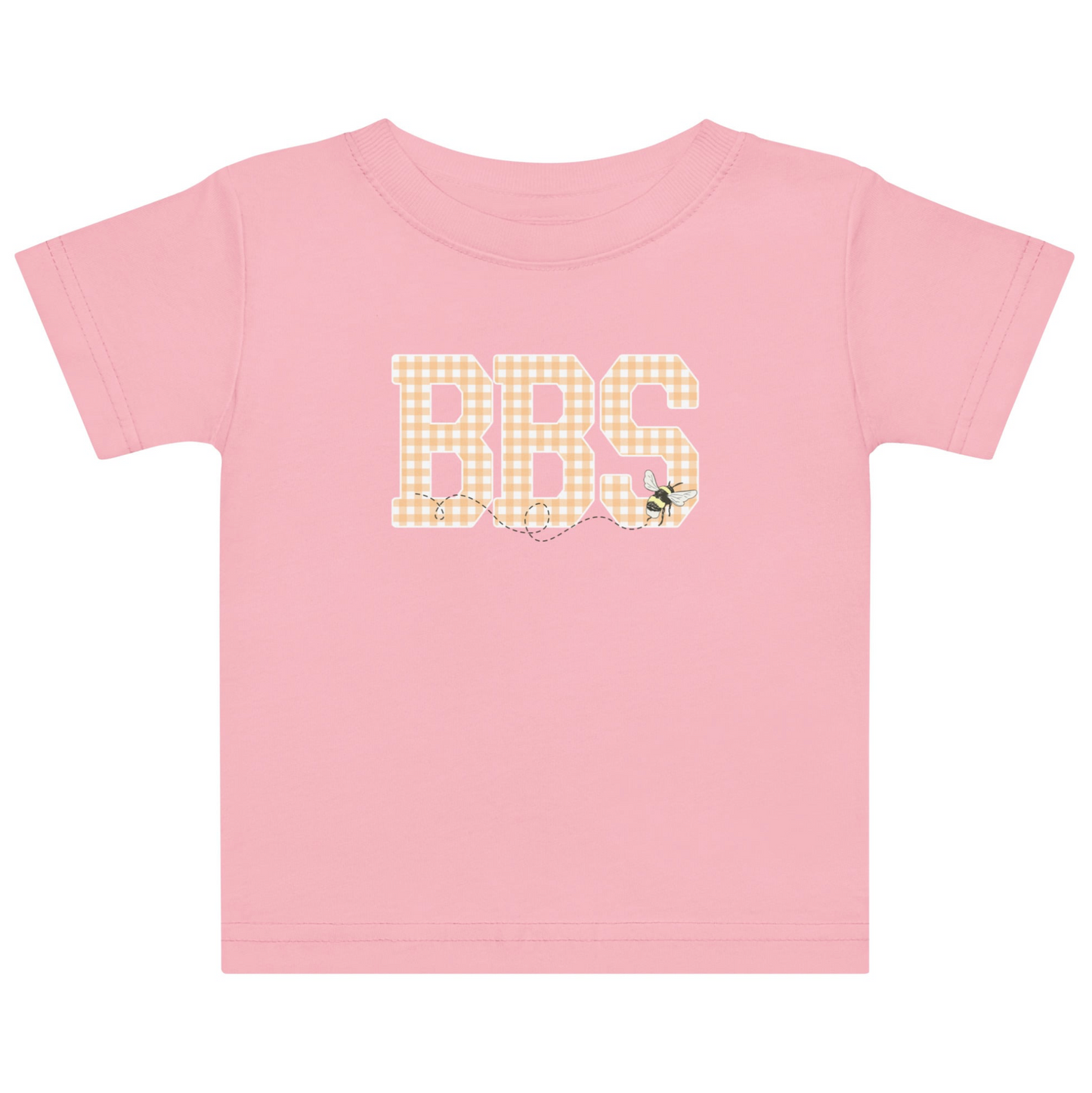 RTS: Exclusive BBS Graphic T-Shirt- Girl Peach Gingham BBS- Light Pink