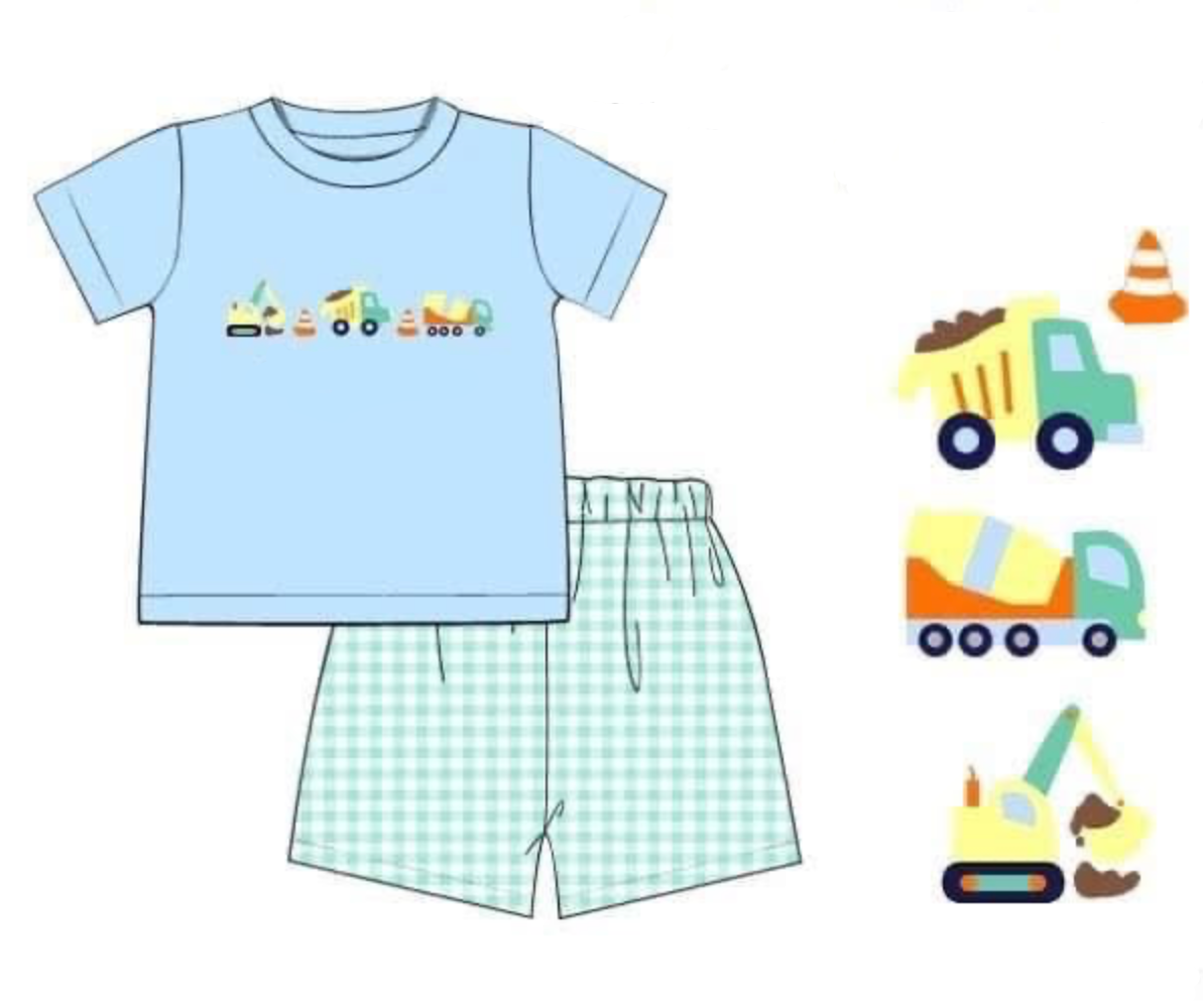 RTS: Embroidered Construction- Boys Knit Angled Short Short