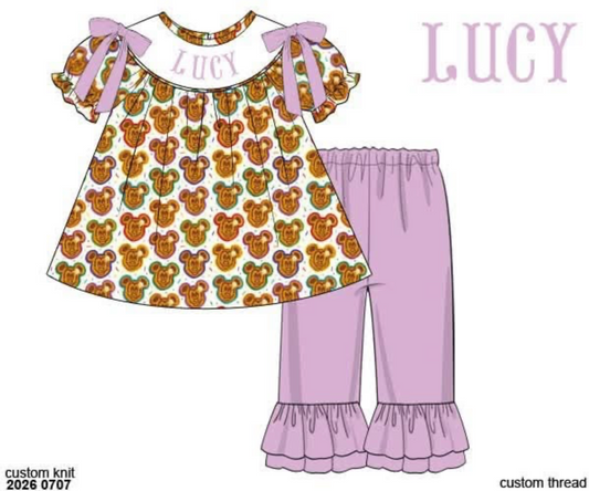 Pre Order 149: Girls Only- Waffle Mouse Name Smock Knit Pant Set