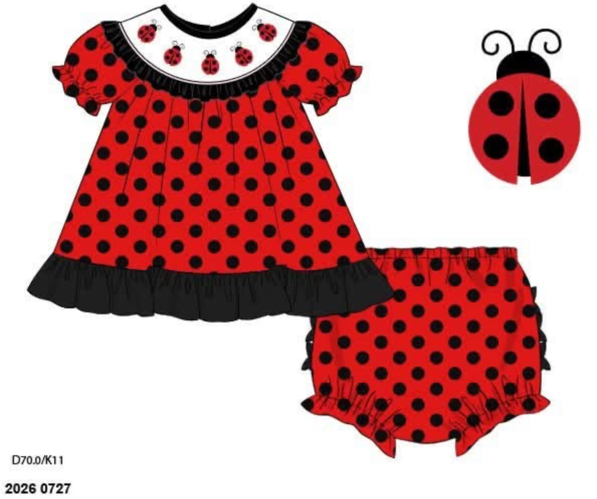 Pre Order 149: Girls Only- Ladybug Bloomer Set