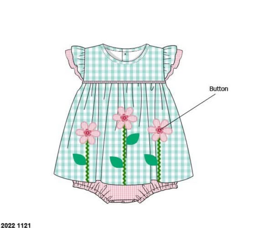 Pre Order 149: Girls Only- Applique Flowers Skirted Bubble