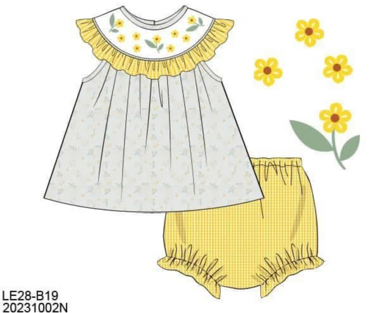 Pre Order 149: Girls Only- Yellow Floral Bloomer Set