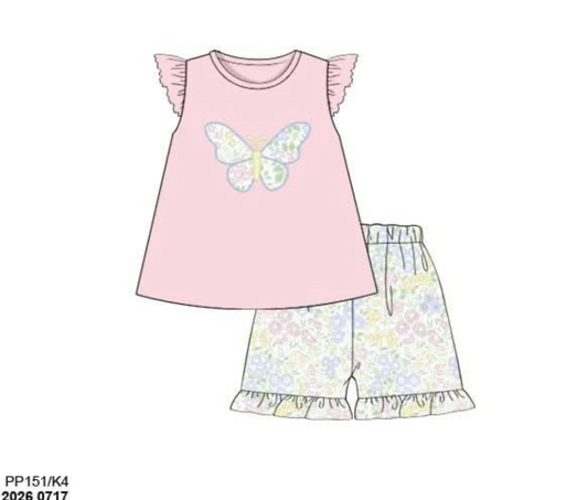 Pre Order 149: Girls Only- Izzy Floral Butterfly Knit Short Set