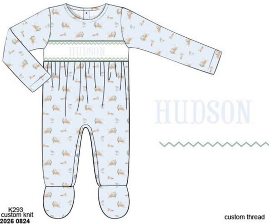 Pre Order 149: Maddie's Mallards- Boys Knit 1pc Name Smock Lounge