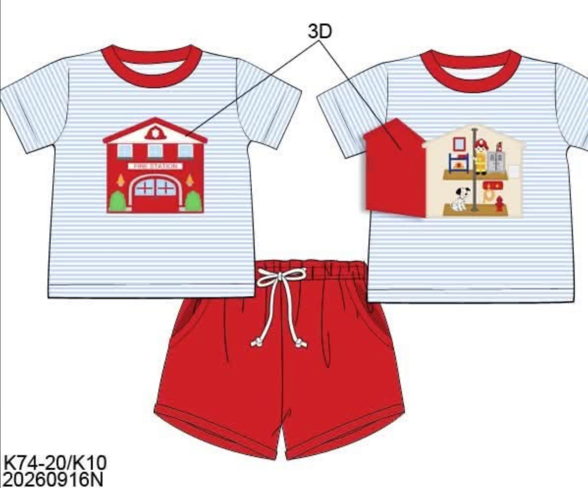 Pre Order 150: Play Houses- Boys Appliqué Knit Shortie Set
