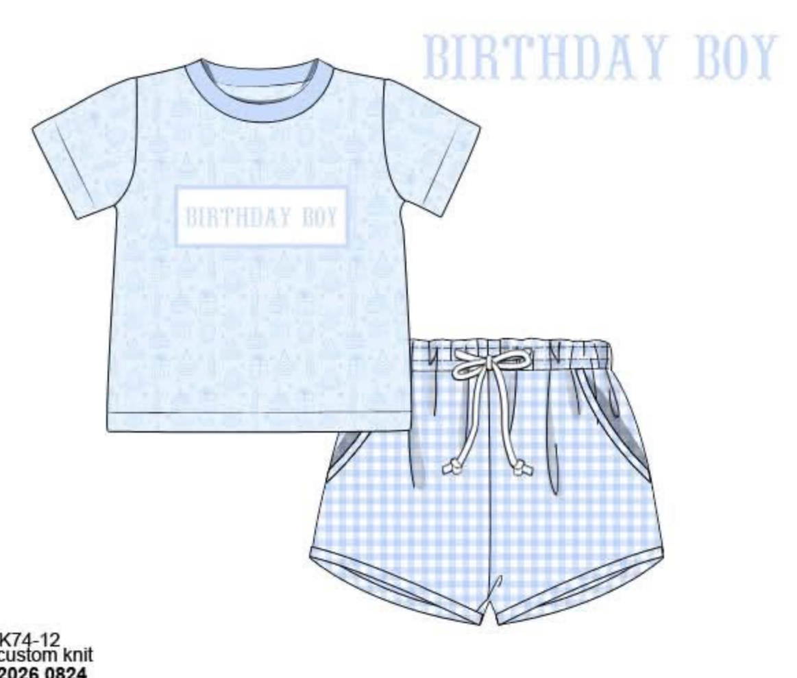 Pre Order 150: Birthday Bash- Boys Name Smock Knit Shortie Set