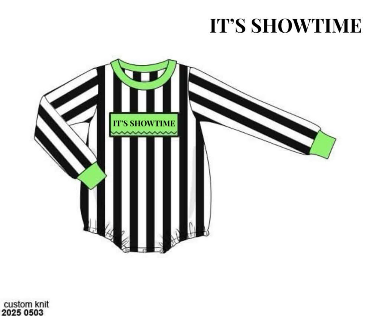 RTS: Halloween Name Smocks- Showtime Boys Knit Bubble "IT'S SHOWTIME"