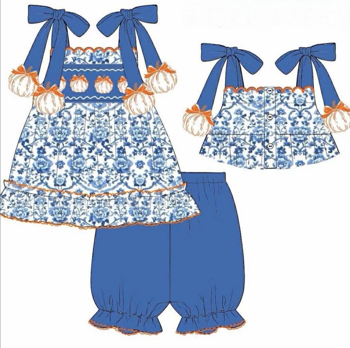 RTS: Chinoiserie Pumpkins- Girls Woven Bubble Short Set