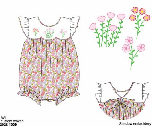 Pre Order 152: Cullen Green & Floral- Girls Woven Bubble