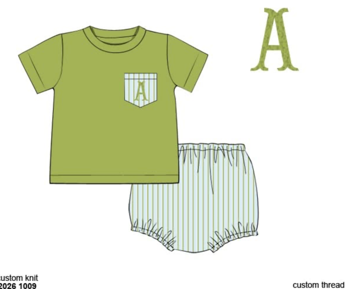 Pre Order 152: Cullen Green & Floral- Boys Knit Diaper Set