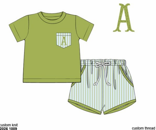 Pre Order 152: Cullen Green & Floral- Boys Knit Shortie Set