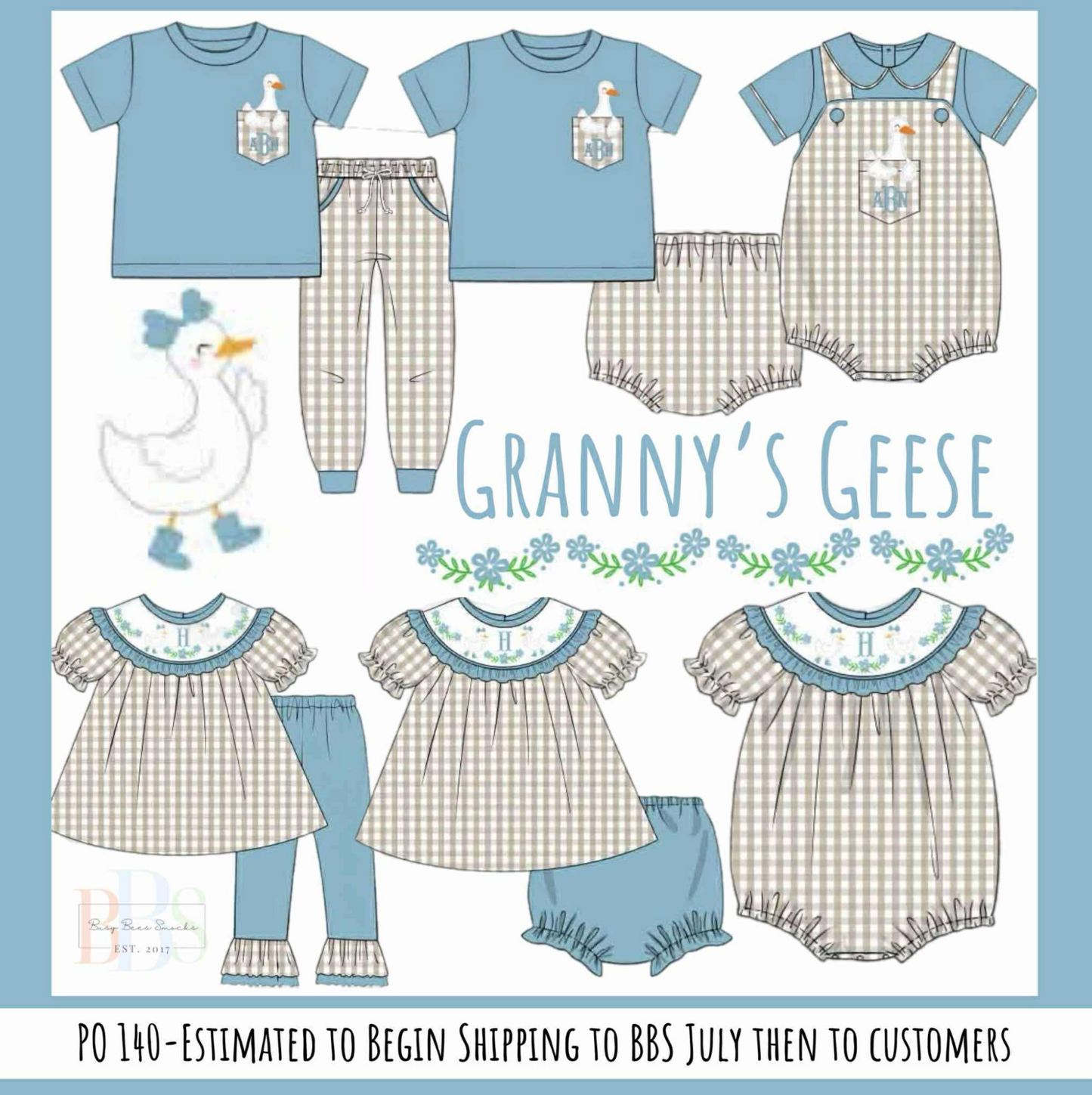 Pre Order 140: Granny's Geese- Girls Smocked Knit Bloomer Set