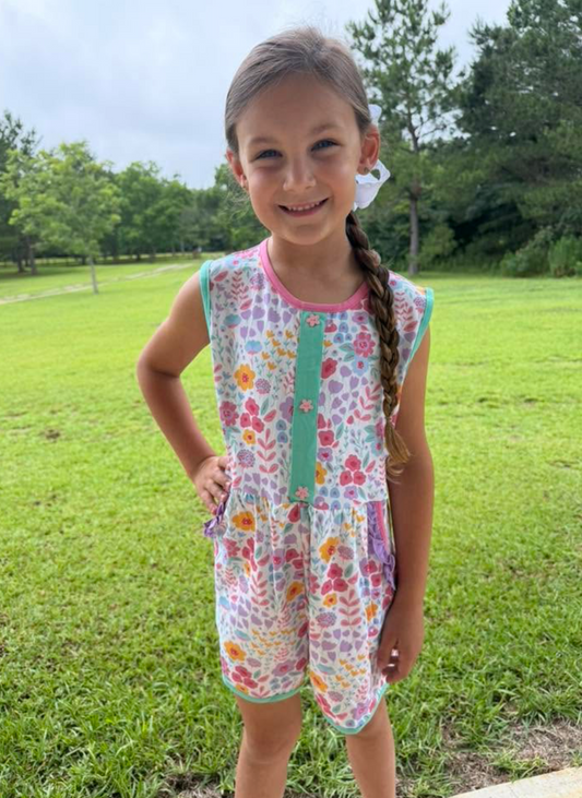 RTS: Anderson Floral & Stripes- Girls Knit Romper
