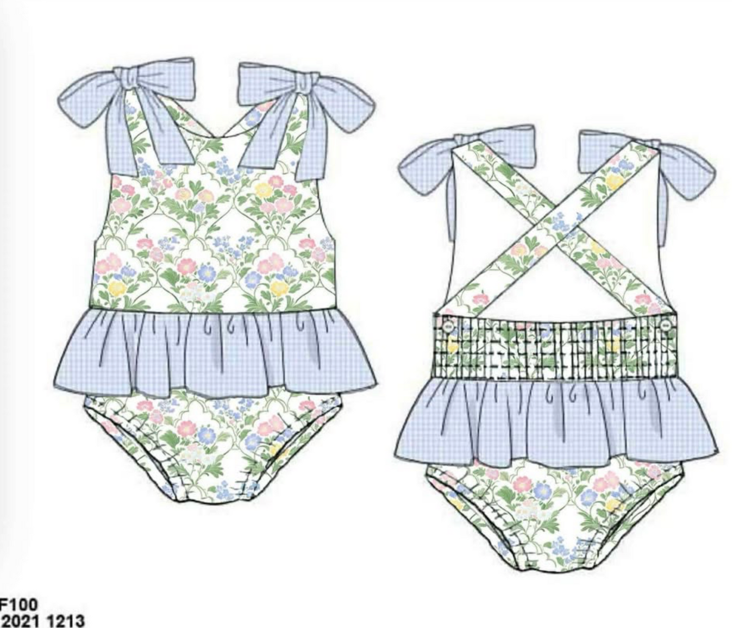RTS: Mary-Keene Floral & Stripe- Girls 1pc Rash Guard Swim