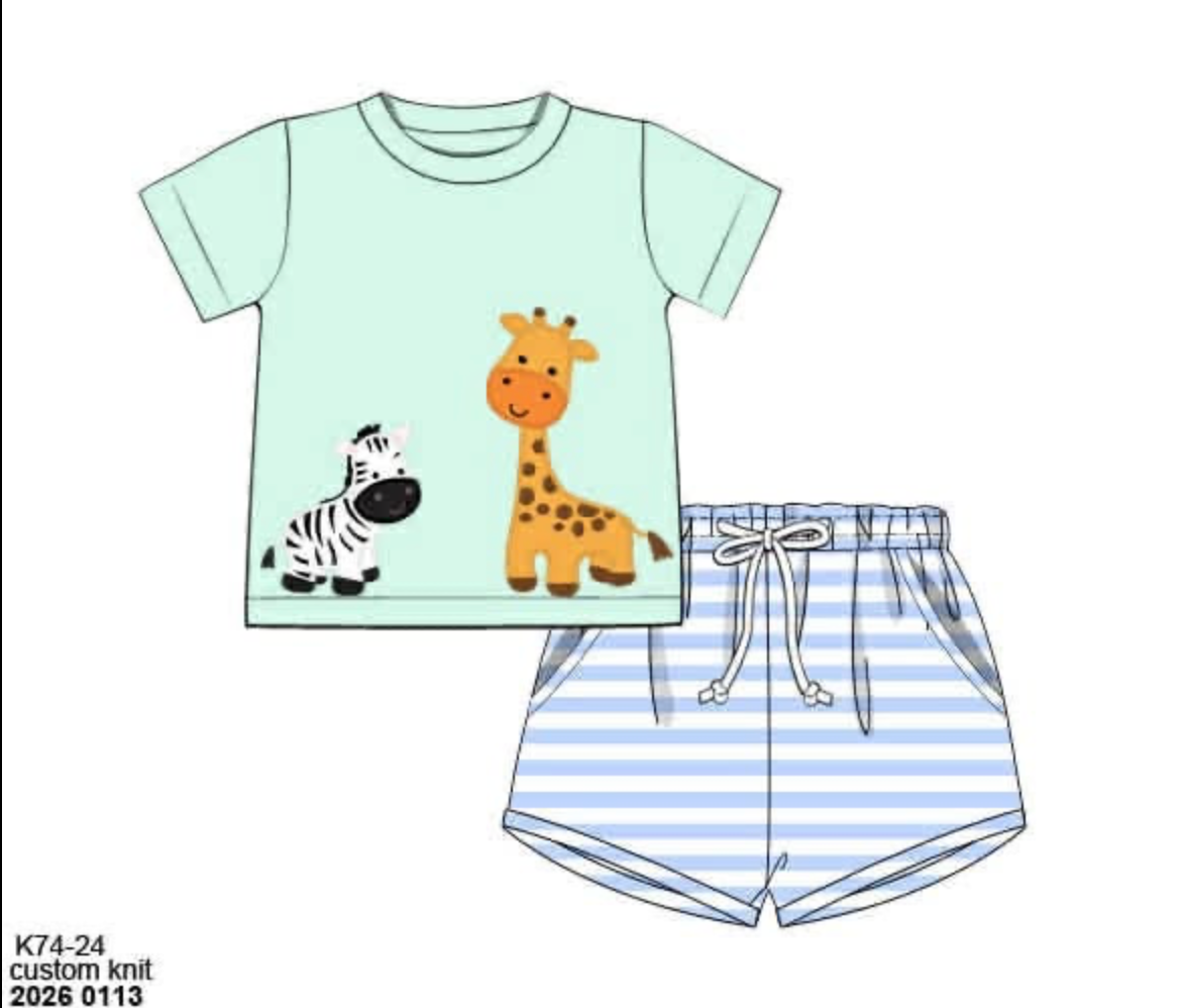 RTS: Safari Stripe- Boys Knit Short Set