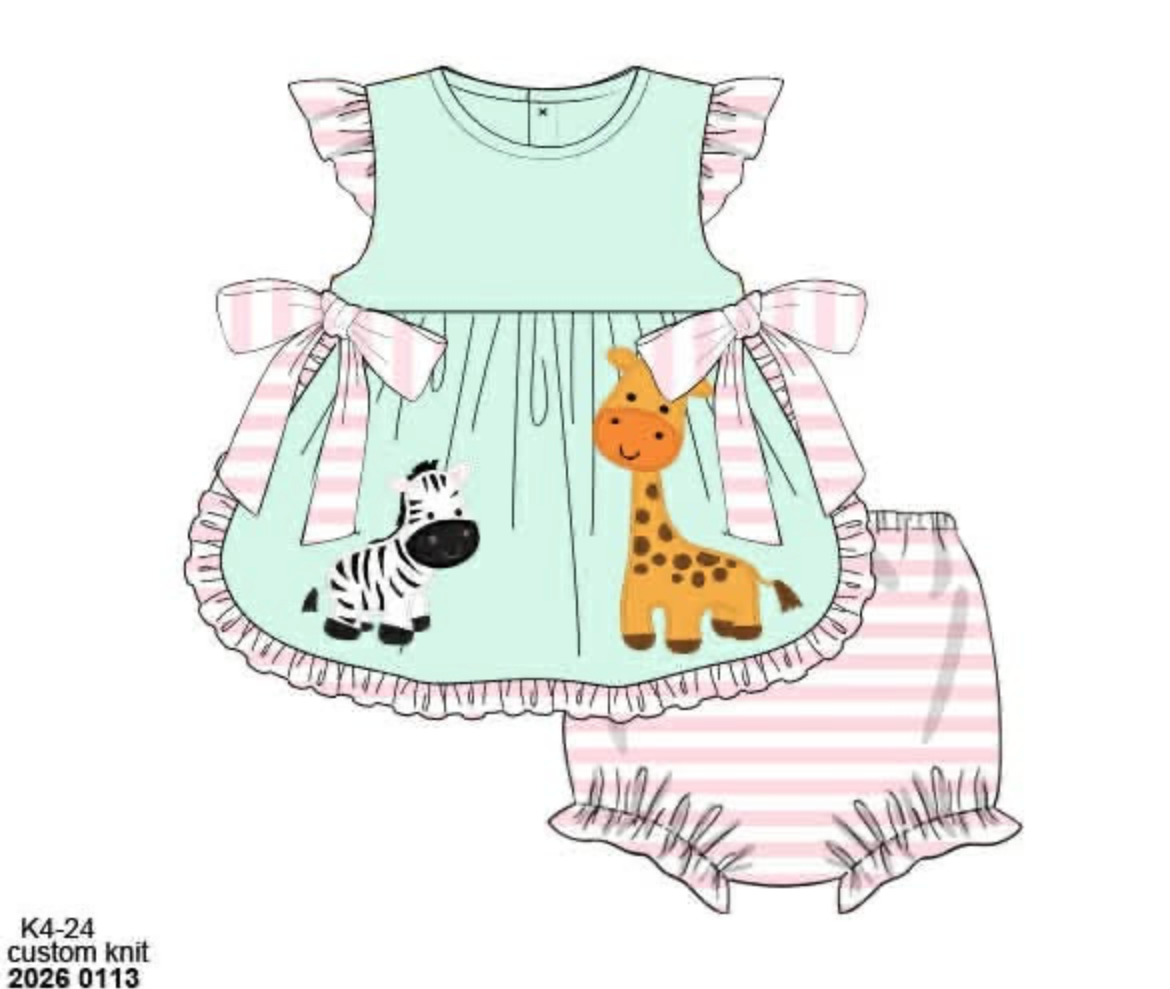 RTS: Safari Stripe- Girls Knit Bloomer Set